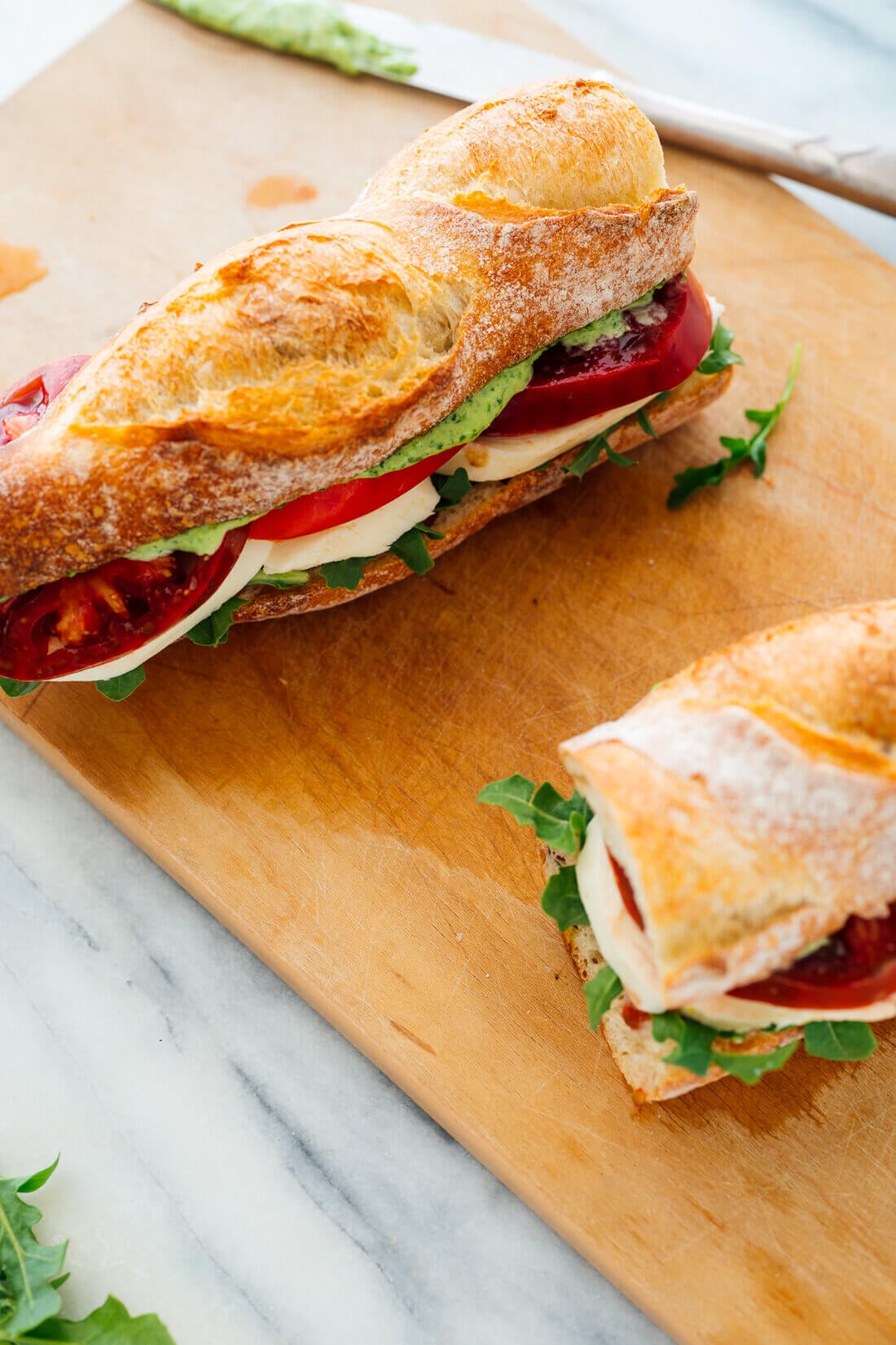 Caprese sandwich with creamy basil sauce