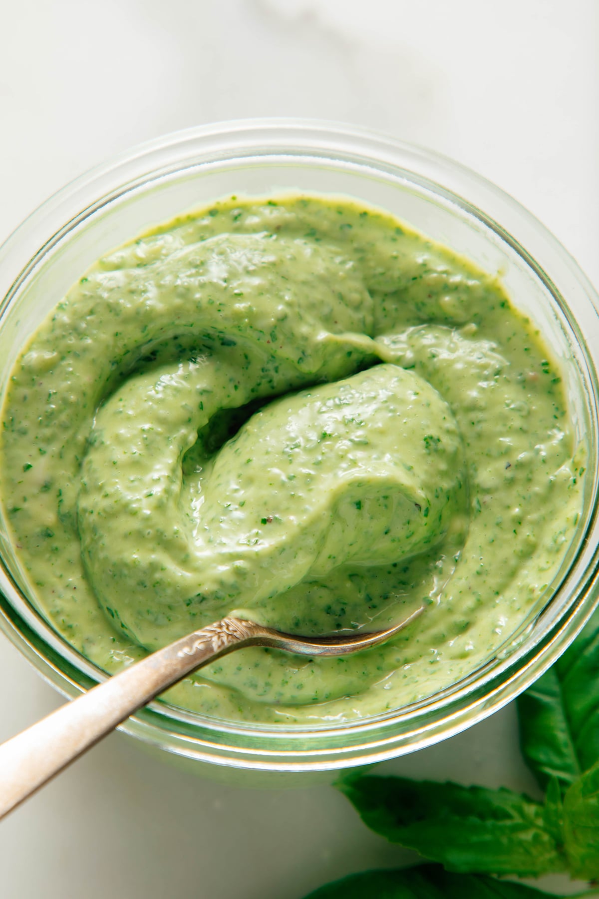basil sauce in bowl