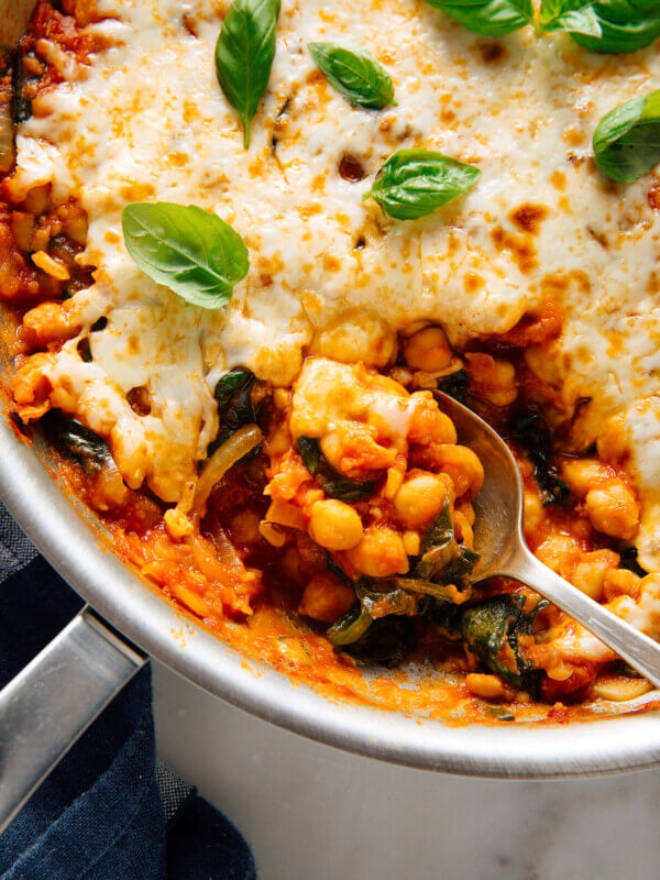 pizza-style beans in skillet