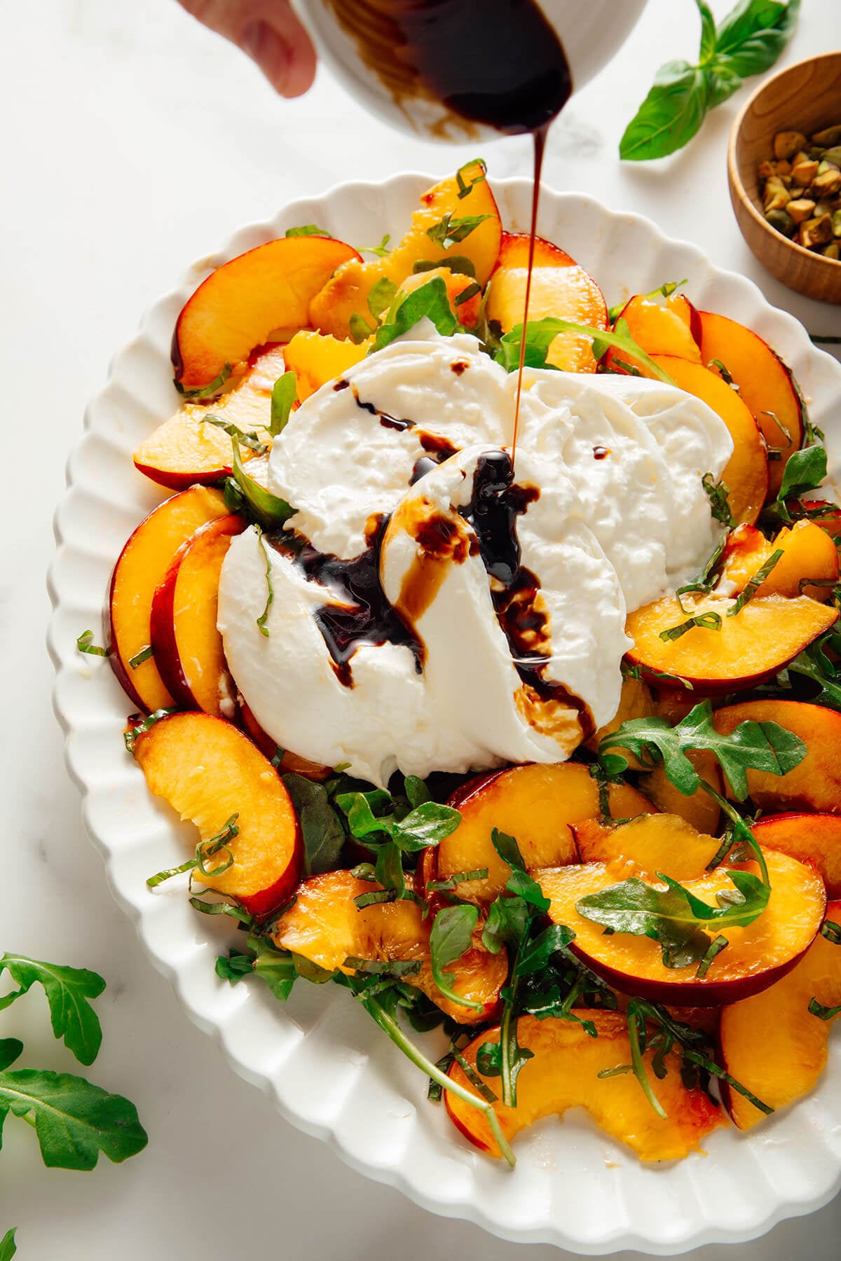 drizzling balsamic vinegar