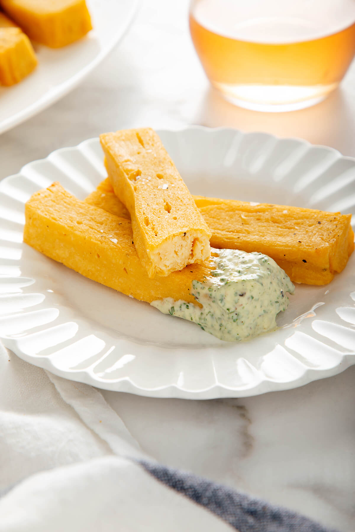 panisses with basil dip